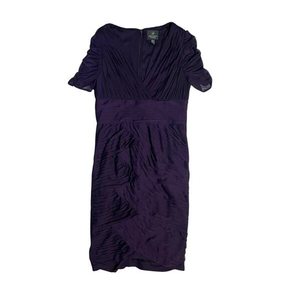 Adrianna Papell Size 8 Purple Ruched Short Sleeve Semi Formal Cocktail Dress - Picture 1 of 12